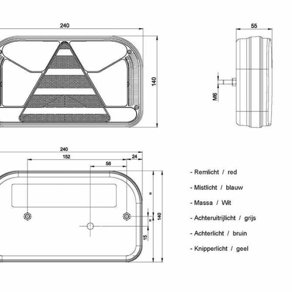 Links | LED Rücklicht mit Kennzeichtenbeleuchtung | 12-36v | 10m Kabel | V10C7-561-10M
