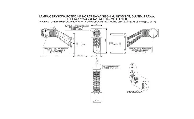 654fc1ac-dc7d-4e27-a4d7-101e64ac26f5-40170-nl Rechts | LED Begrenzungsleuchte rot-weiß-amber | 12-24v | 50cm. Kabel | MB-4792RWA – Bild 2