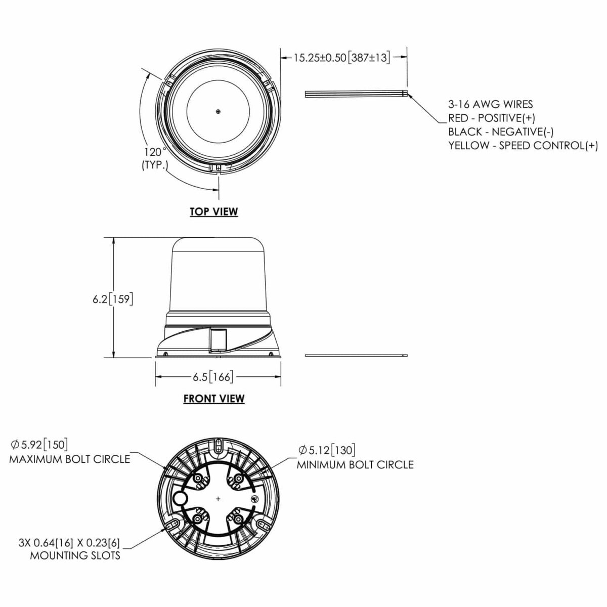 ROTOLED |LED Rundumleuchte R65 | Serie 7660 | amber | 12-24v | 3-Schraube | 7660A – Bild 2