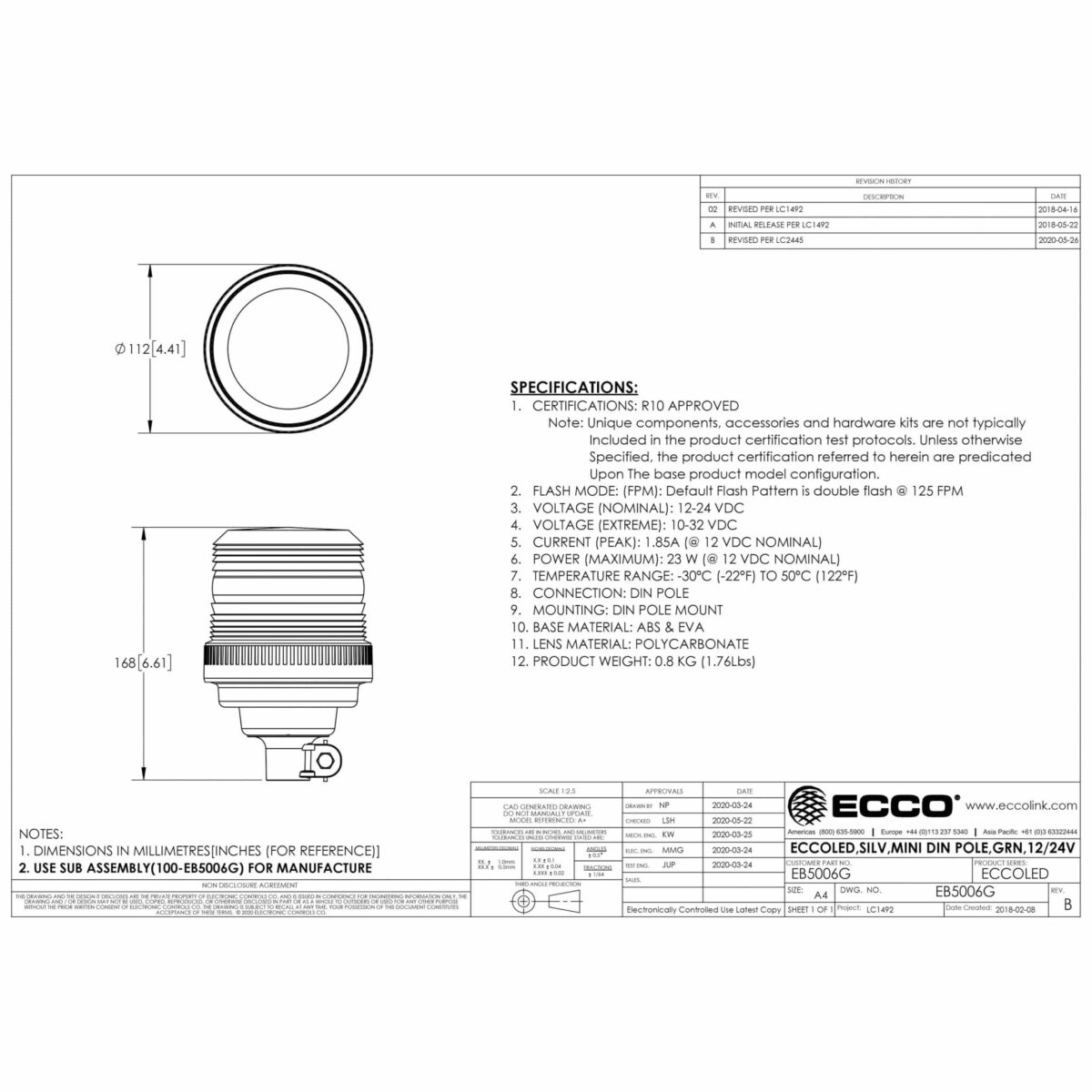LED R65 Rundumleuchte grün | 12-24v | Mini DIN ECCOLED | EB5006G – Bild 2