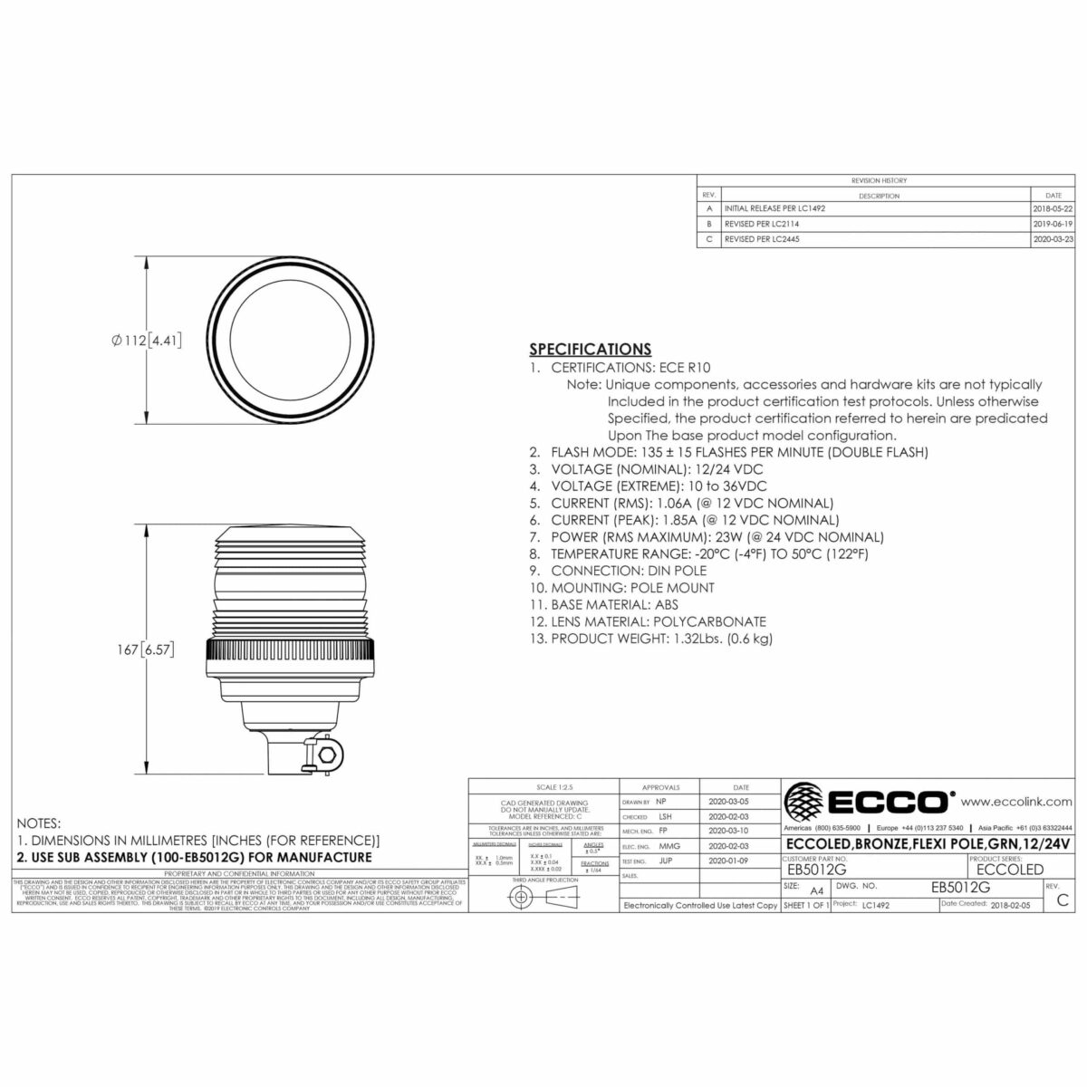 LED Rundumleuchte grün 24V Mini DIN ECCOLED – Bild 2