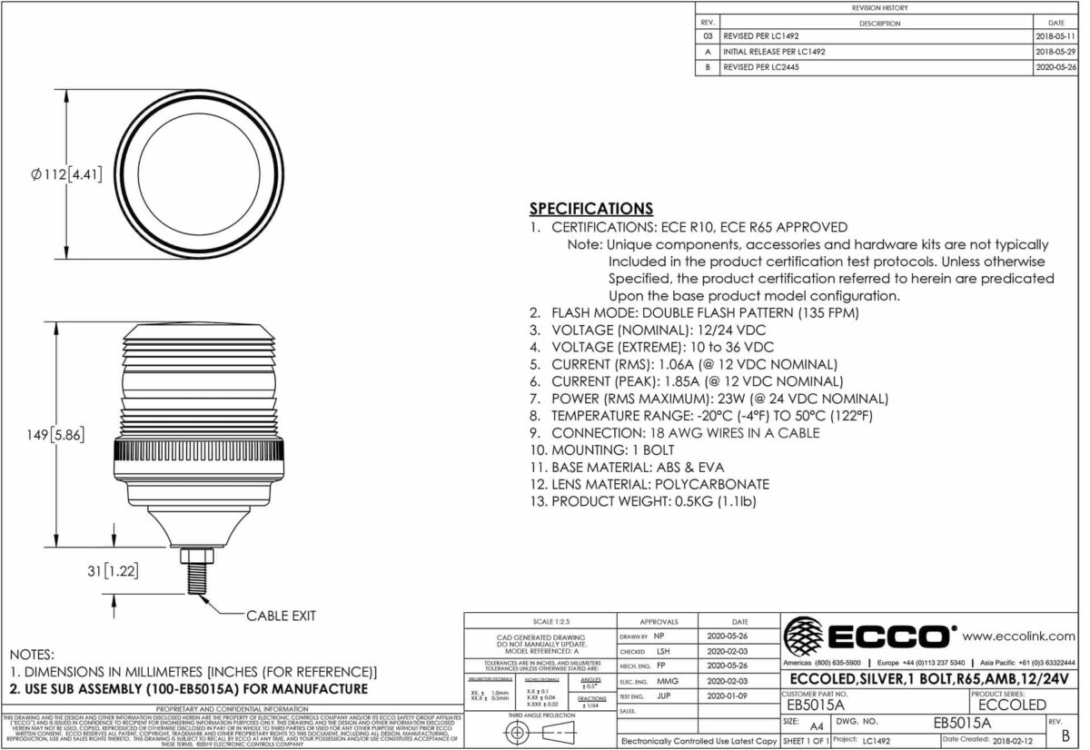 LED Rundumleuchte R65 amber | 12-24v | 1-Bolzen flexi ECCOLED | EB5015A – Bild 2