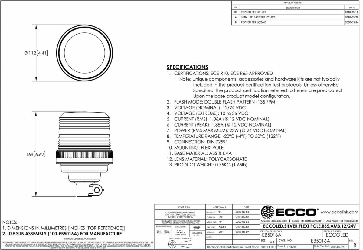 LED Rundumleuchte amber | 12-24v | Mini DIN ECCOLED | R65 | EB5016A – Bild 2