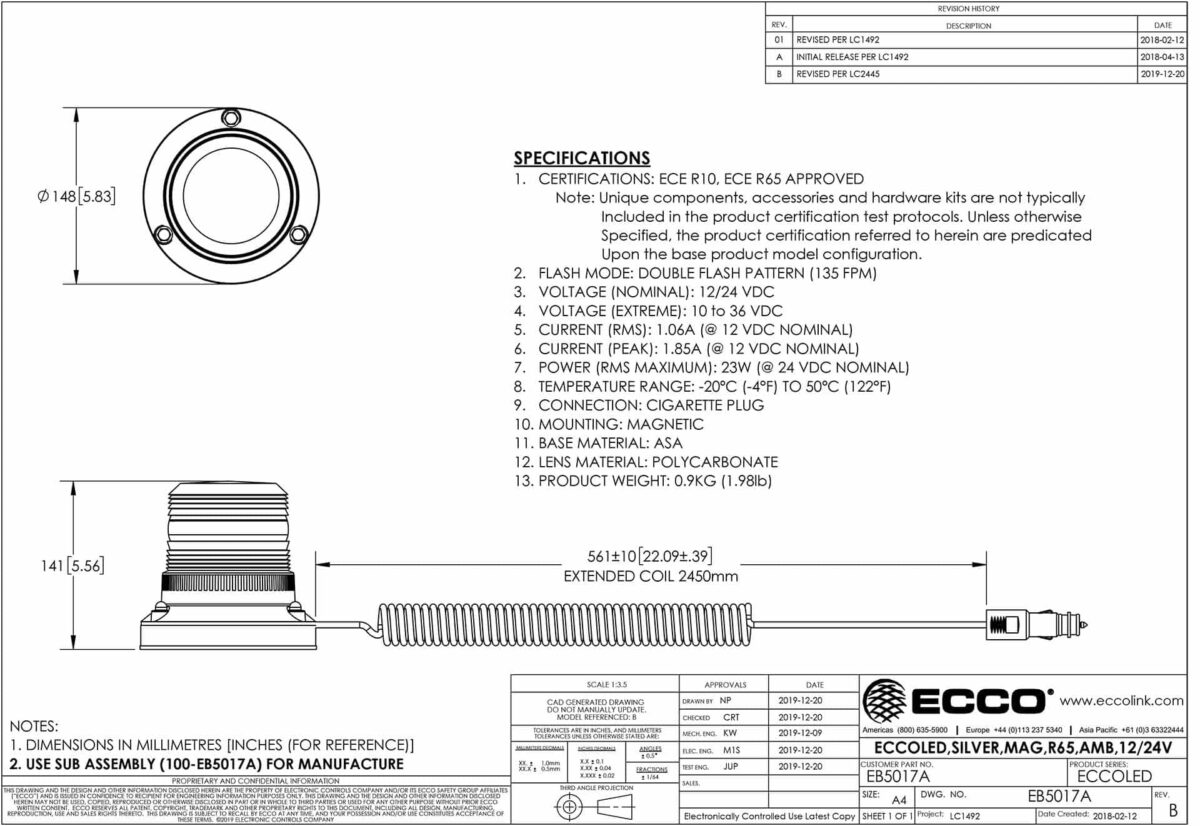 LED Rundumleuchte amber | 12-24v | Magnet ECCOLED | R65 | EB5017A – Bild 2