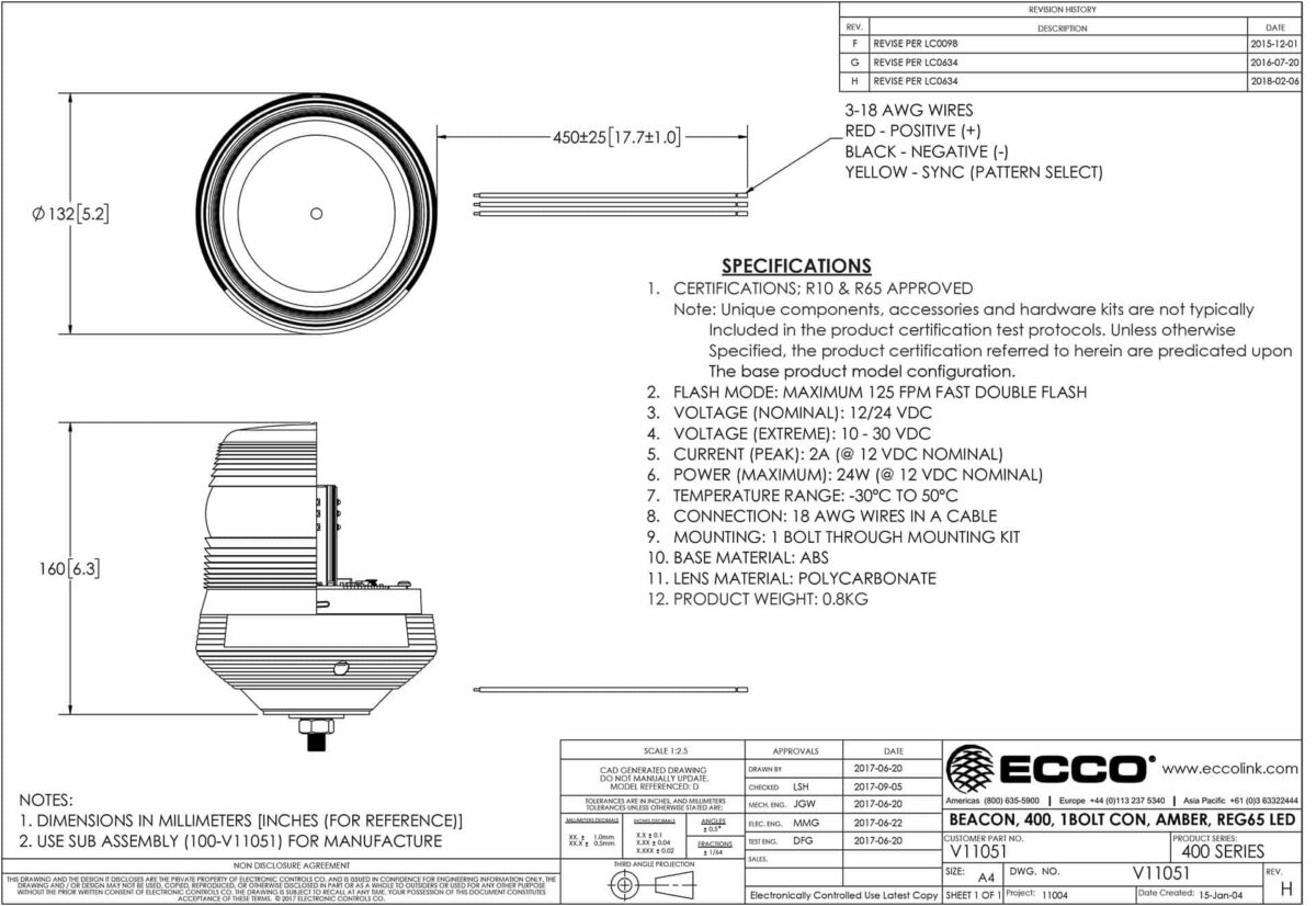 LED Rundumleuchte amber | 12-24v | 1-Schraube konisch 400 Serie | R65 | V11051 – Bild 2