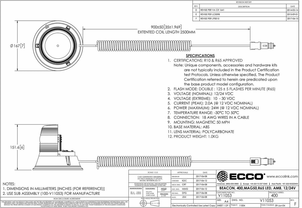 LED Rundumleuchte amber | 12-24v | Magnetfuß | Serie 400 | R65 | V11053 – Bild 2