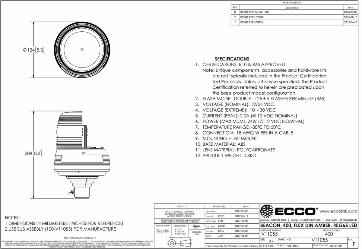 LED Rundumleuchte amber | 12-24v | Mini DIN 400 Serie | R65 | V11055 – Bild 2