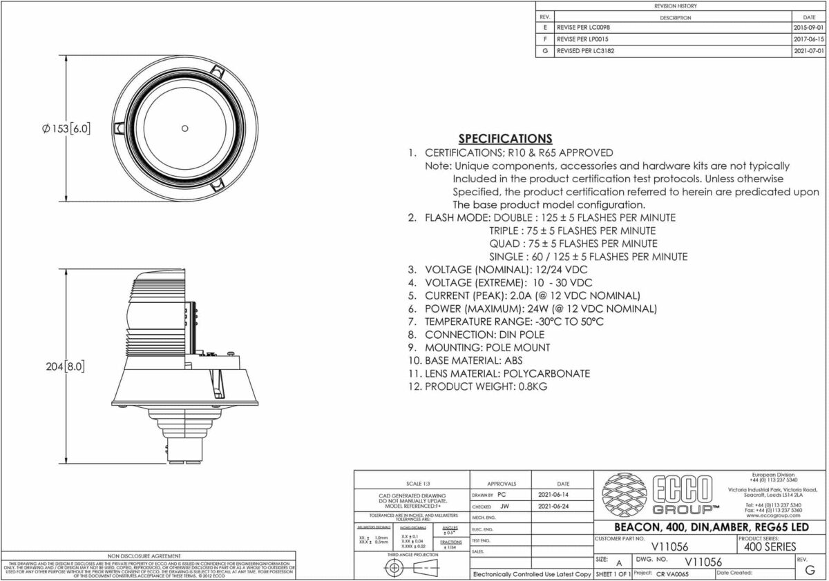 LED Rundumleuchte amber | 12-24v | DIN 400 Serie | R65 | V11056 – Bild 2